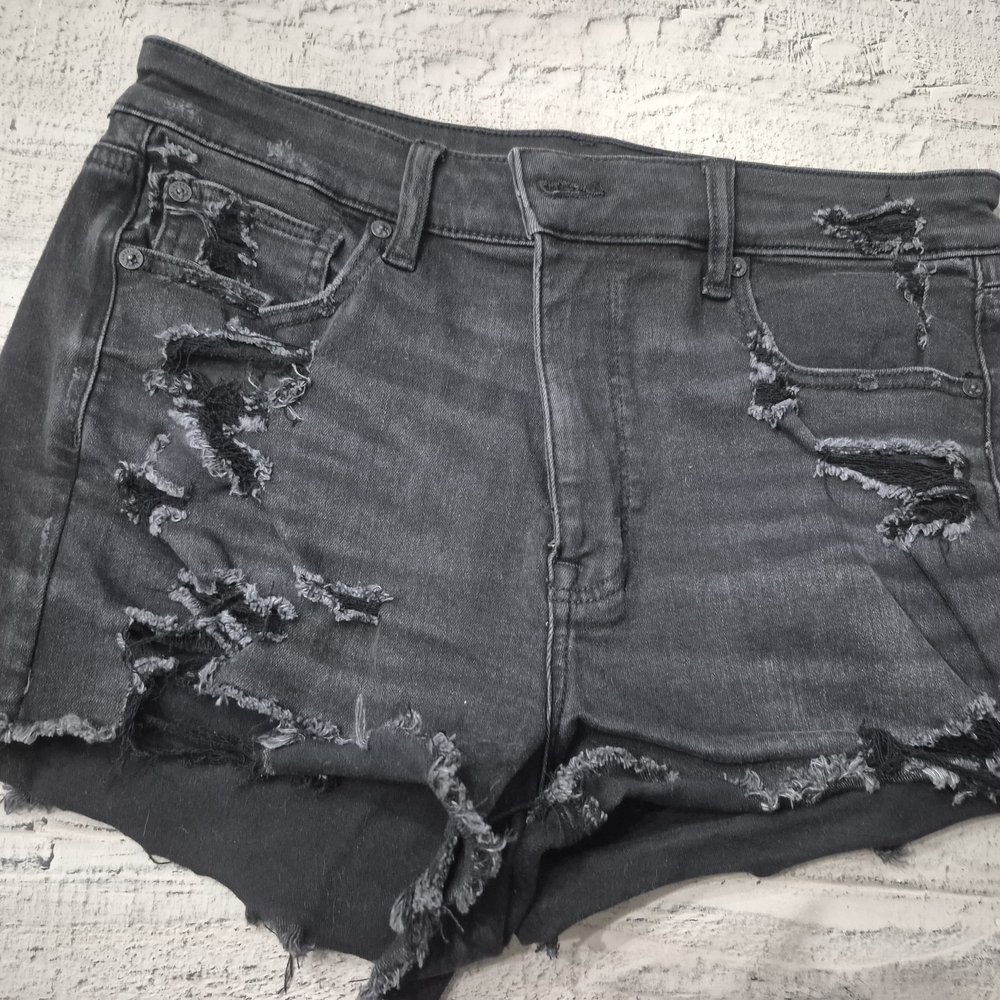 Distressed Black Denim Shorts